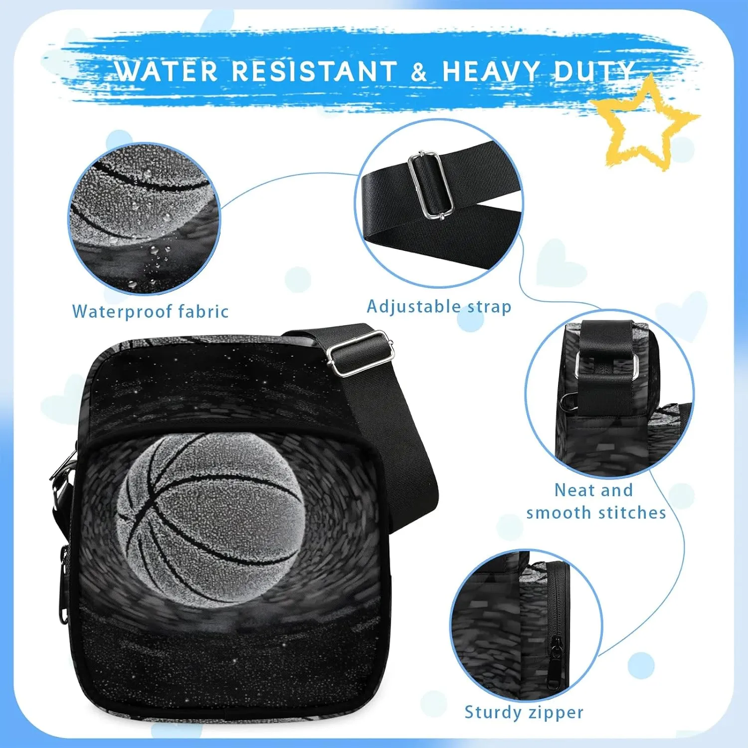 Crossbody Bag Small Sling Backpack Abstract Basketball Shoulder Bags Chest Pack Cross Body Daypack Graffiti Basketball Belt Purses for Travel Cycling Skating
