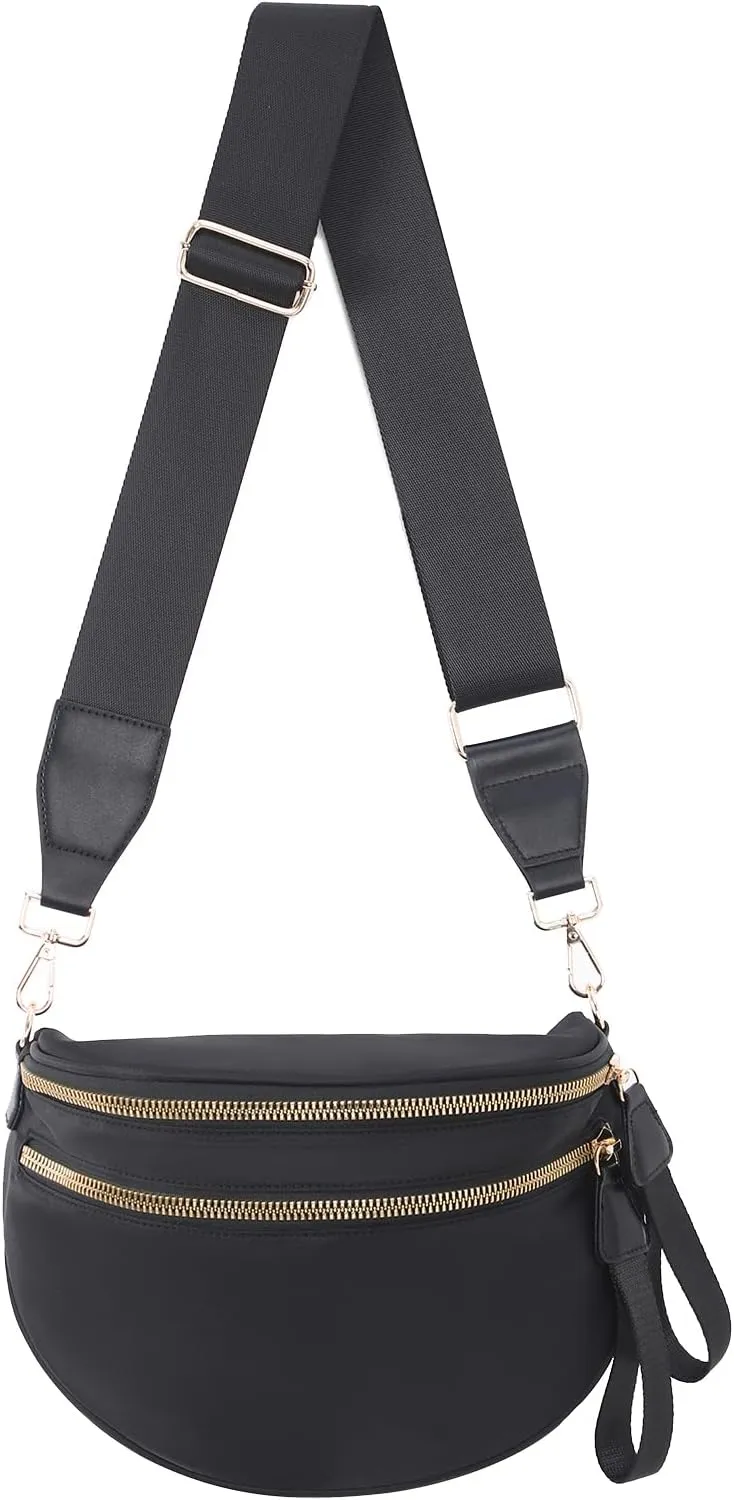 Crossbody Bags Bum Bag for Women Large Sling Bag Purse with Adjustable Strap（Black）