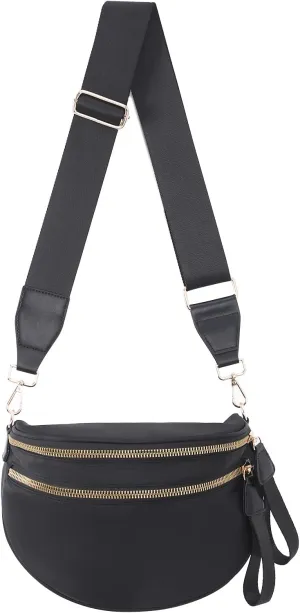 Crossbody Bags Bum Bag for Women Large Sling Bag Purse with Adjustable Strap（Black）