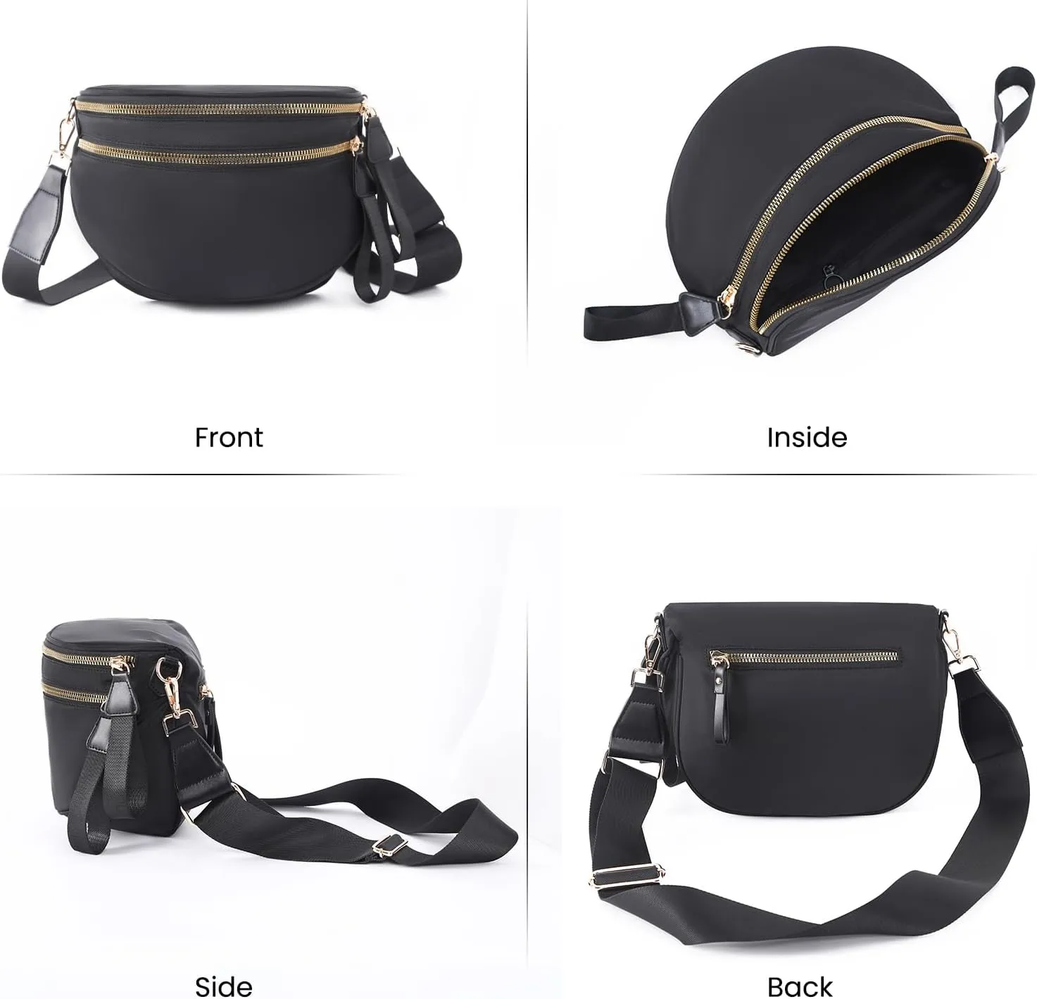 Crossbody Bags Bum Bag for Women Large Sling Bag Purse with Adjustable Strap（Black）