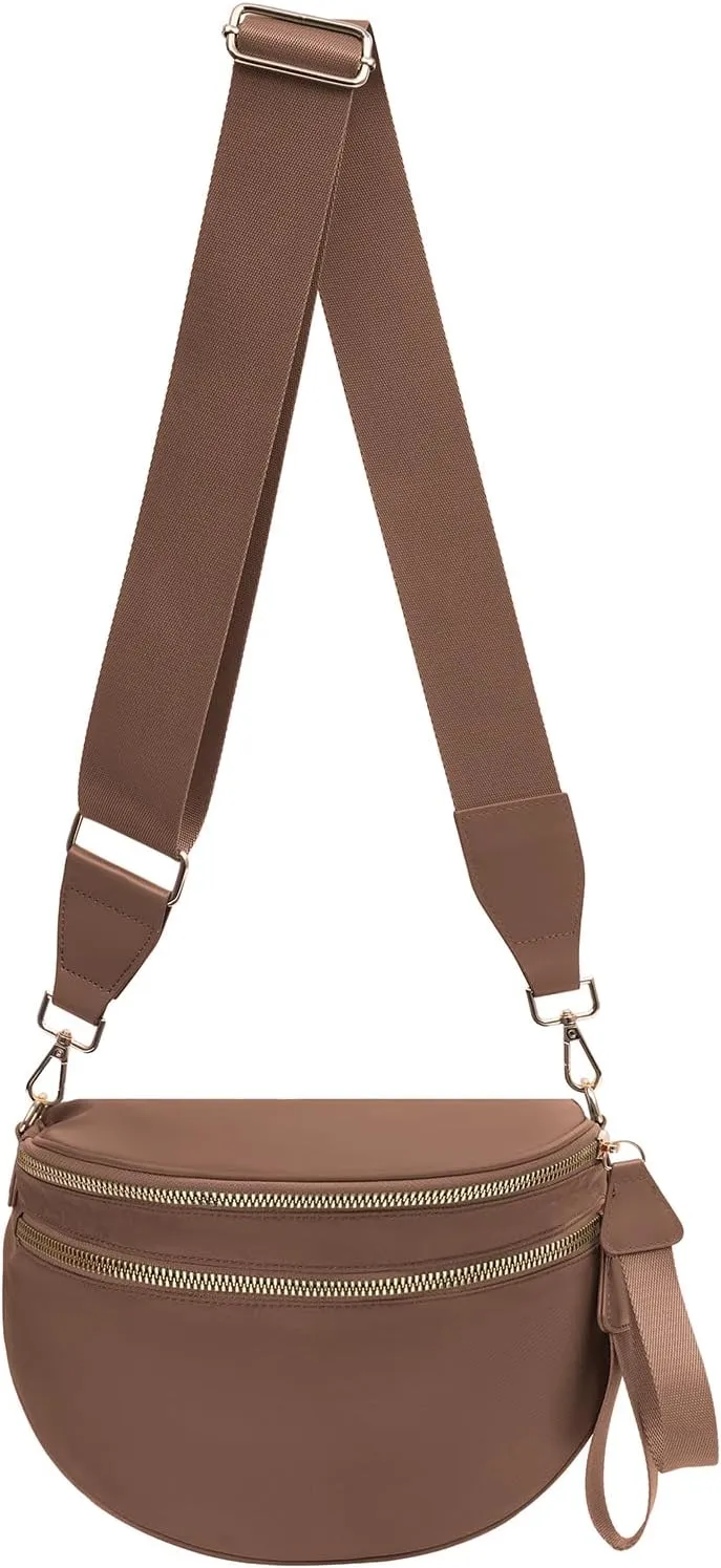 Crossbody Bags Bum Bag for Women Large Sling Bag Purse with Adjustable Strap（Caramel）