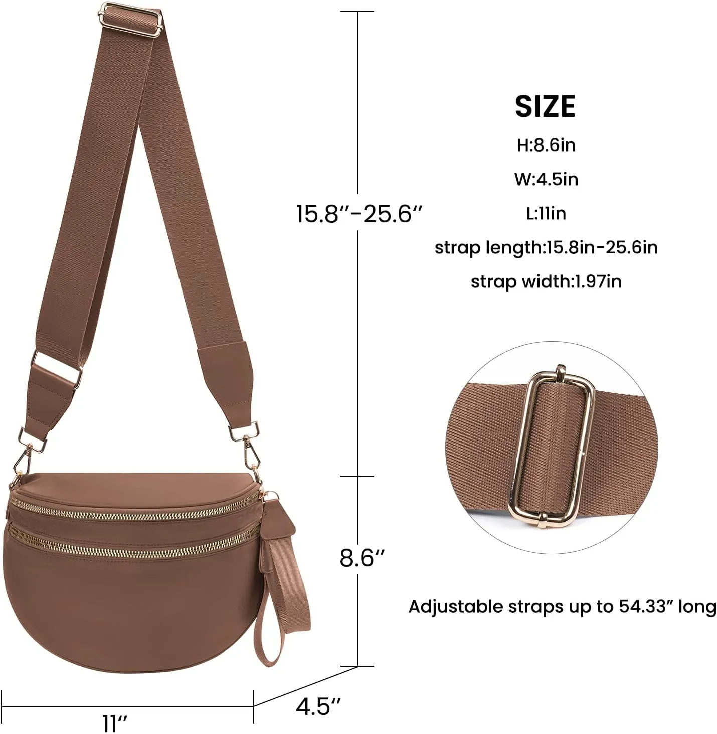 Crossbody Bags Bum Bag for Women Large Sling Bag Purse with Adjustable Strap（Caramel）