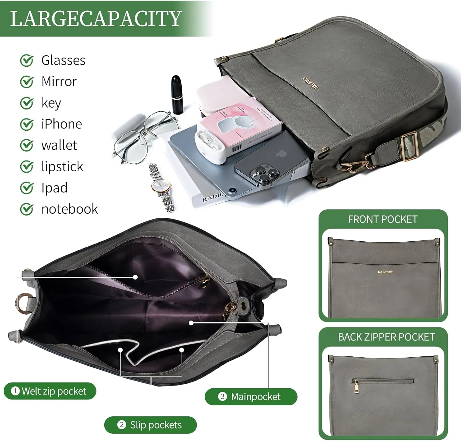 Crossbody Bags for Women Vegan Leather Hobo Handbag Fashion Shoulder Purses with Adjustable Strap