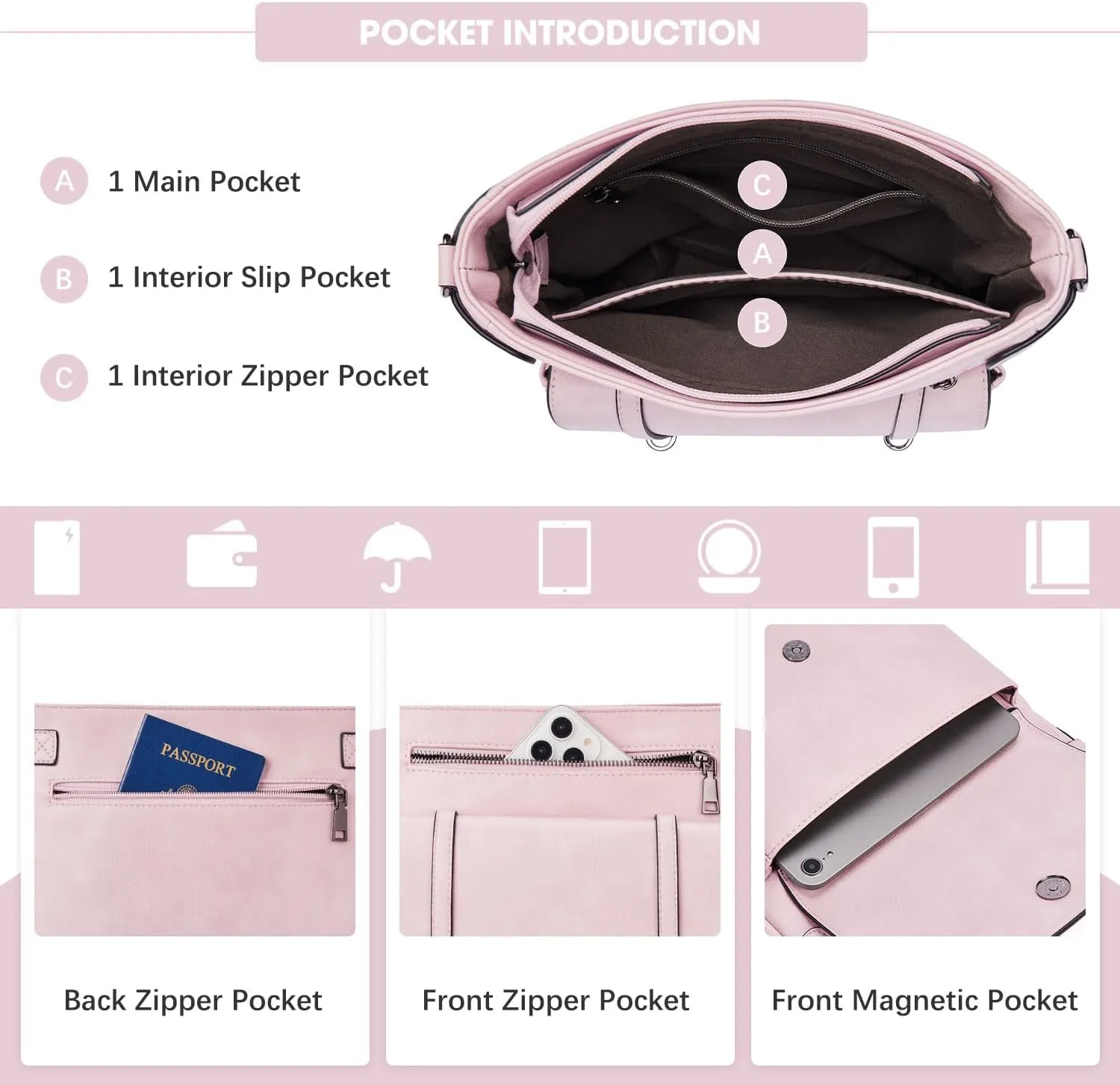 Crossbody Bags for Women,Multi Pocket Crossbody Purses Vegan Leather Shoulder Handbags Travel Purse Adjustable Strap