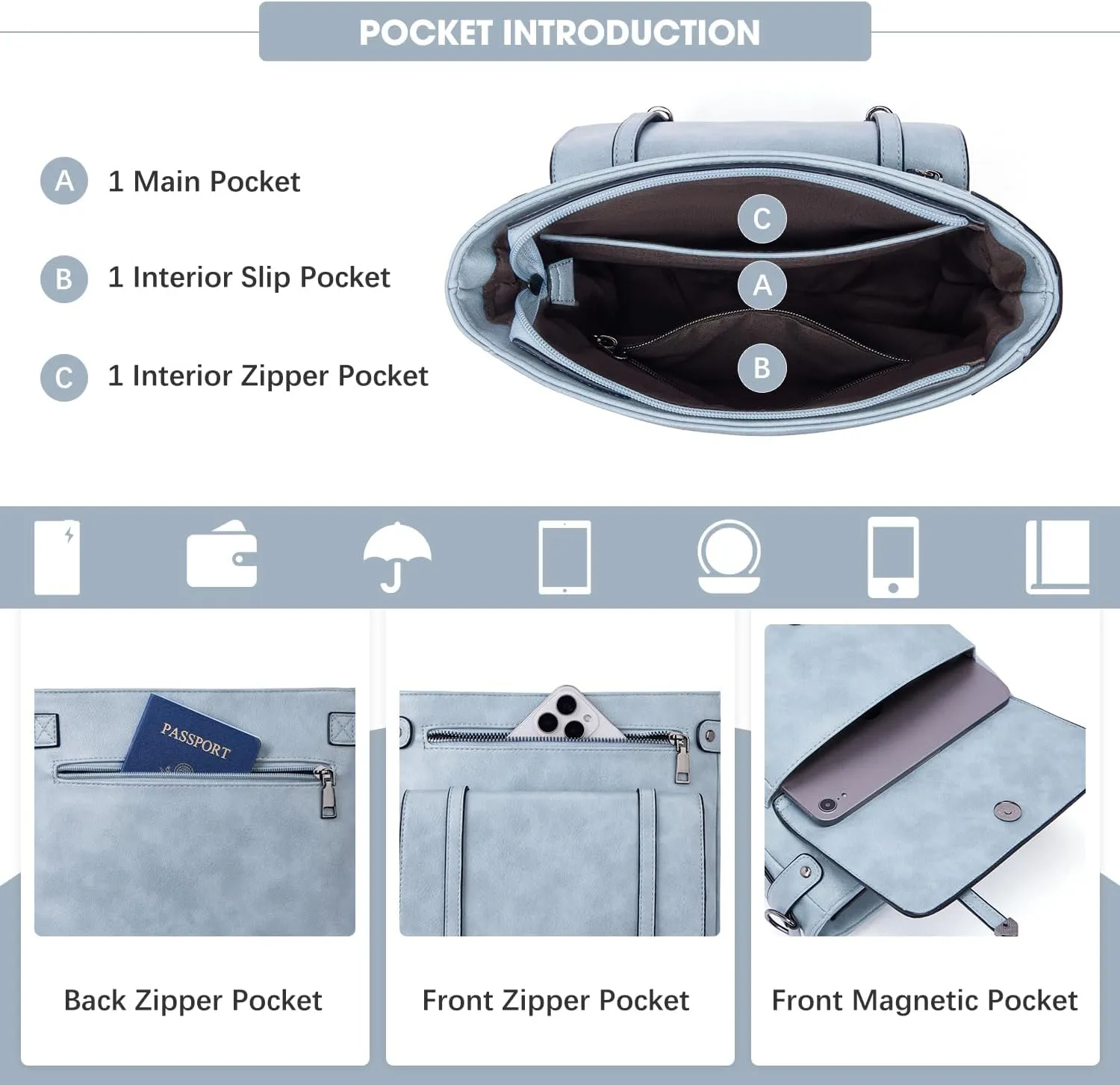 Crossbody Bags for Women,Multi Pocket Crossbody Purses Vegan Leather Shoulder Handbags Travel Purse Adjustable Strap