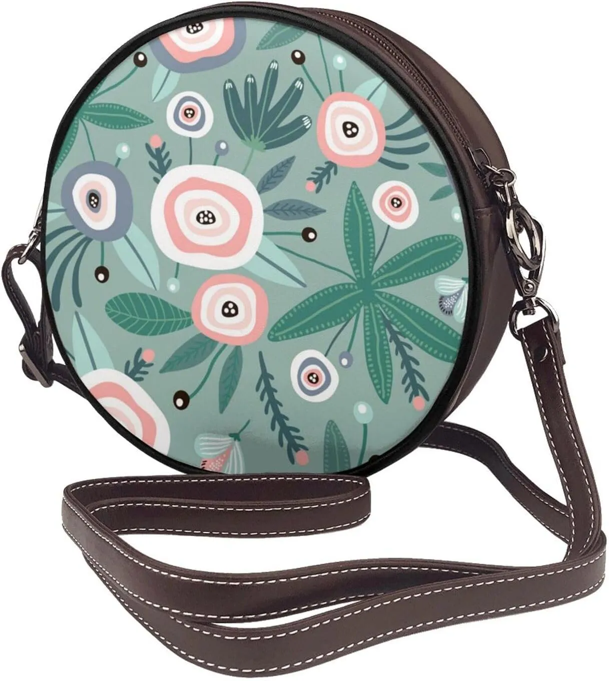 Crossbody Purse for Women, PU Leather Round Crossbody Bag, Mini Purses Handbags with Strap Zipper