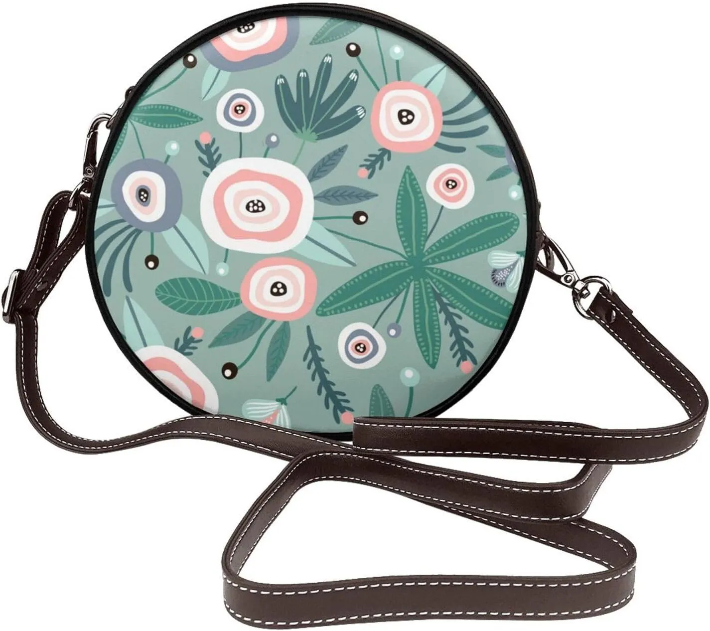 Crossbody Purse for Women, PU Leather Round Crossbody Bag, Mini Purses Handbags with Strap Zipper