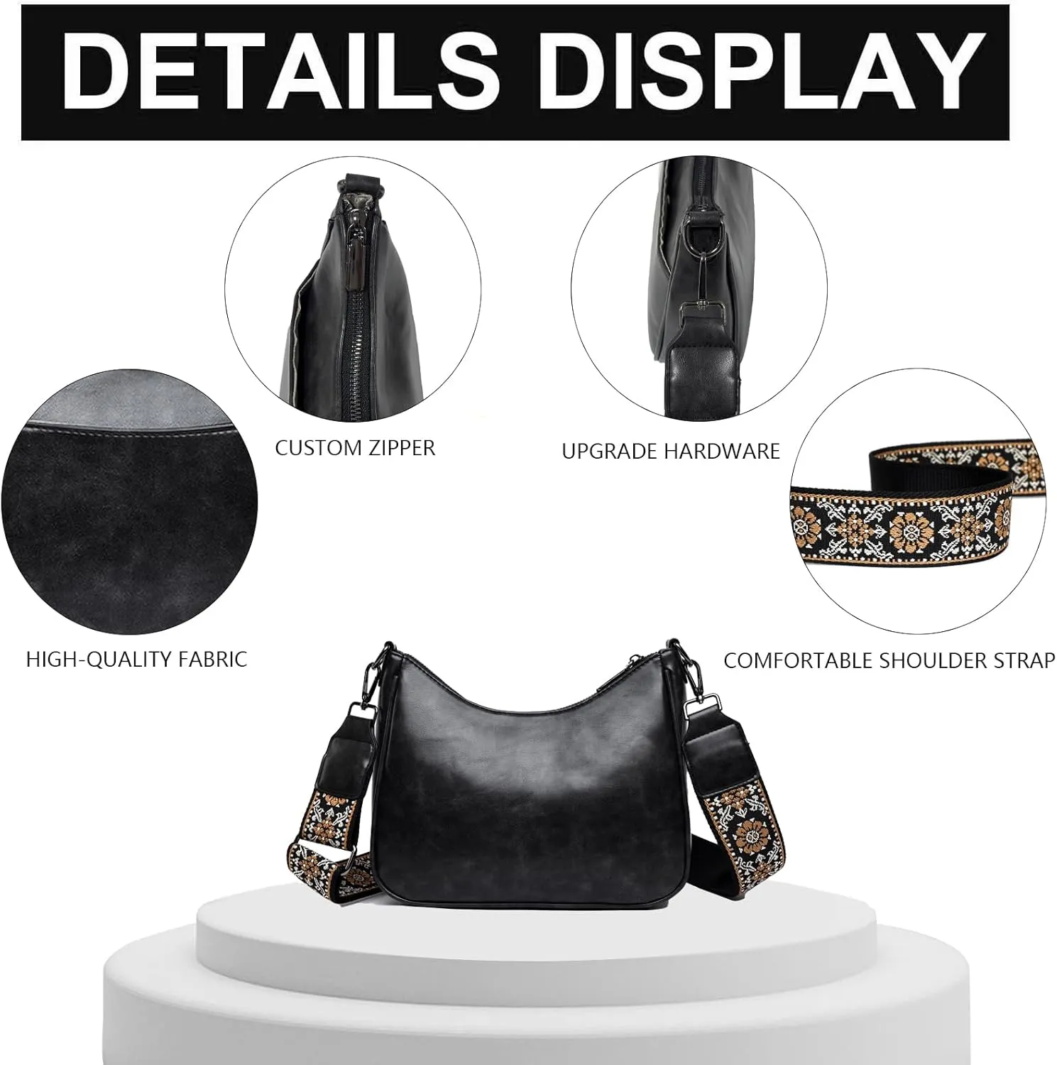 Crossbody Purses for Women Handbags Leather Crescent Bags, Shoulder Bag with Adjustable Wide Strap