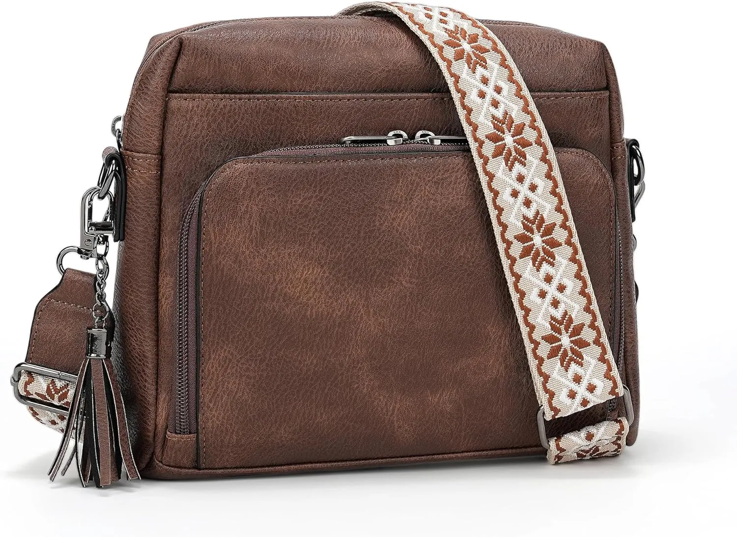 Crossbody Purses for Women, Medium Crossbody Bag Bags for Women Soft Leather Shoulder Handbags Trendy Travel Purse Built in Wallet with Adjustable Strap Brown