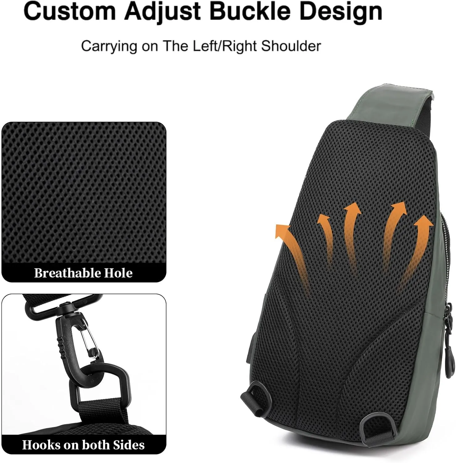 Crossbody Sling Backpack, Mens Cross Body Chest Bag Travel Hiking Daypack Adjustable Shoulder Strap Bags