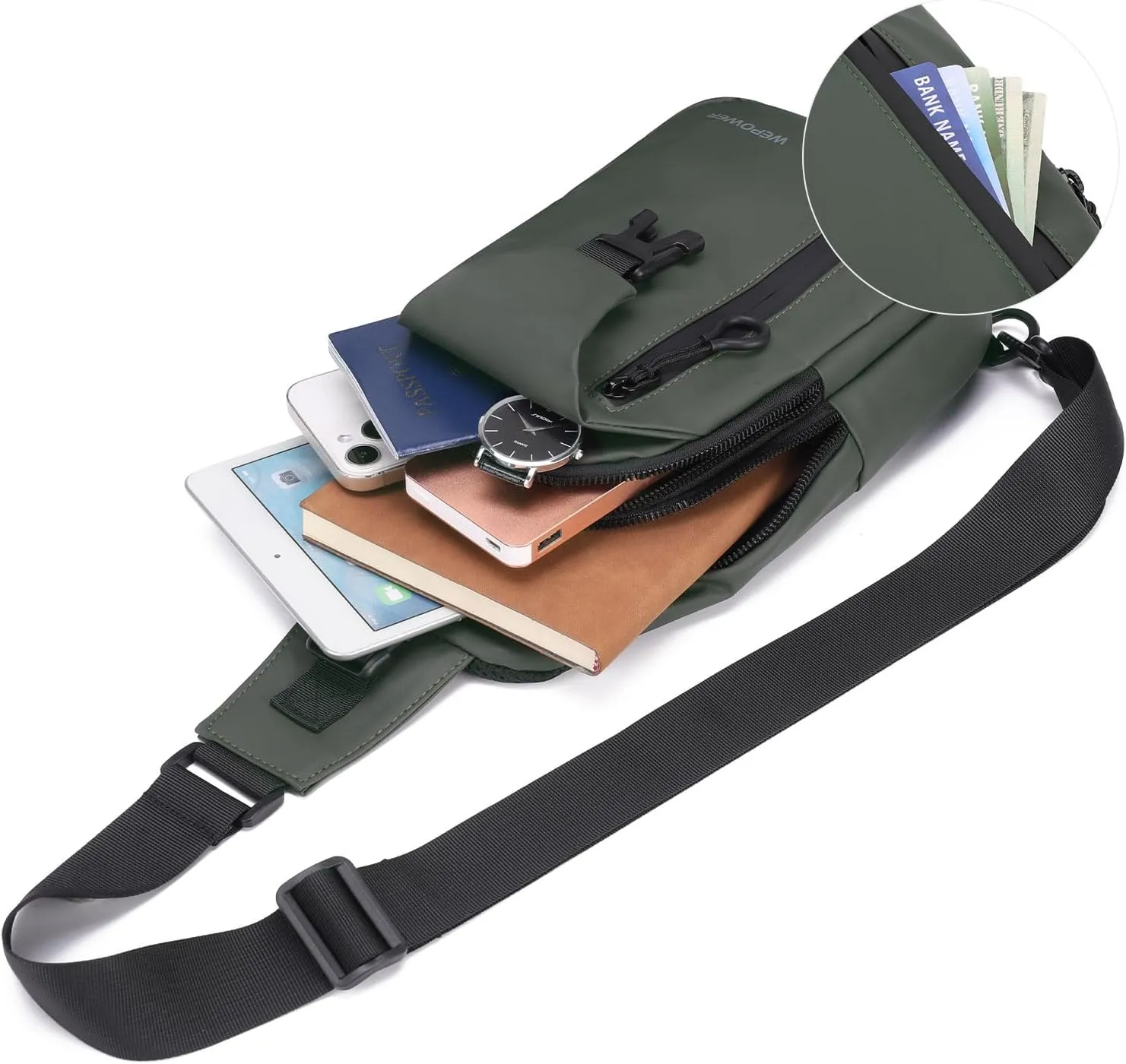 Crossbody Sling Backpack, Mens Cross Body Chest Bag Travel Hiking Daypack Adjustable Shoulder Strap Bags