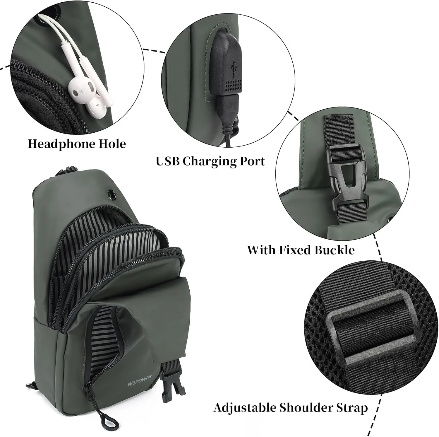 Crossbody Sling Backpack, Mens Cross Body Chest Bag Travel Hiking Daypack Adjustable Shoulder Strap Bags