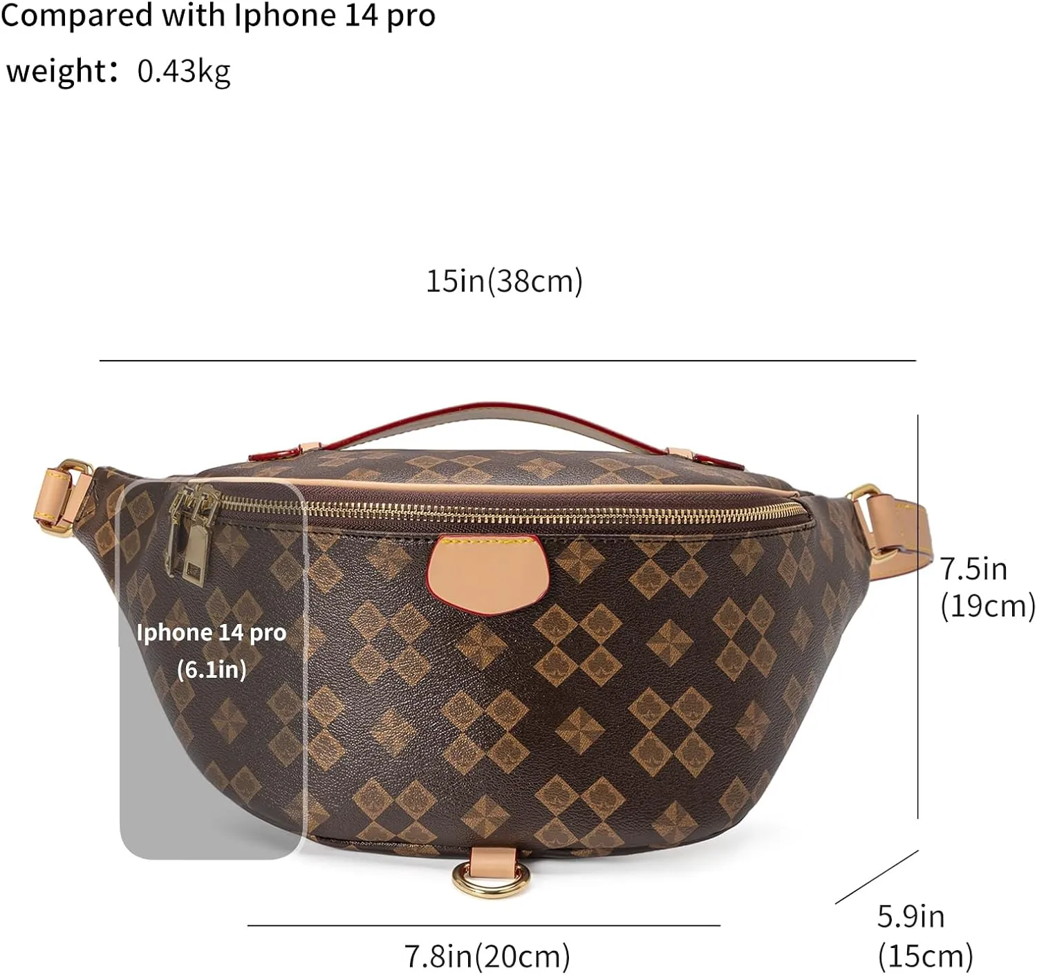Crossbody Sling Bag for Women Fanny Pack with Adjustable Strap Large Opening Two-Way Zipper Closure Chest Bag Trendy Checkered Belt Bag for Daily Shopping Travel (Brown)