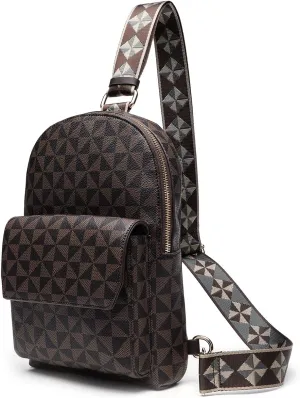 Crossbody Sling Bag for Women Fanny Pack with Adjustable Strap Large Opening Two-Way Zipper Closure Chest Bag Trendy Checkered Belt Bag for Daily Shopping Travel (Coffee brown)