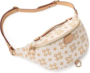Crossbody Sling Bag for Women Fanny Pack with Adjustable Strap Large Opening Two-Way Zipper Closure Chest Bag Trendy Checkered Belt Bag for Daily Shopping Travel (Pure white)