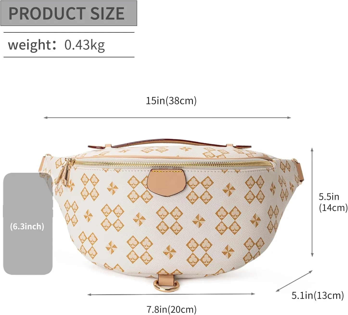 Crossbody Sling Bag for Women Fanny Pack with Adjustable Strap Large Opening Two-Way Zipper Closure Chest Bag Trendy Checkered Belt Bag for Daily Shopping Travel (Pure white)