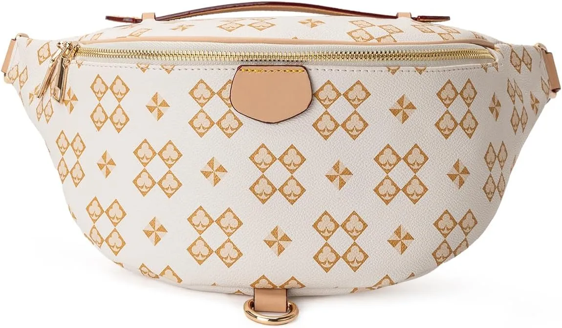 Crossbody Sling Bag for Women Fanny Pack with Adjustable Strap Large Opening Two-Way Zipper Closure Chest Bag Trendy Checkered Belt Bag for Daily Shopping Travel (Pure white)