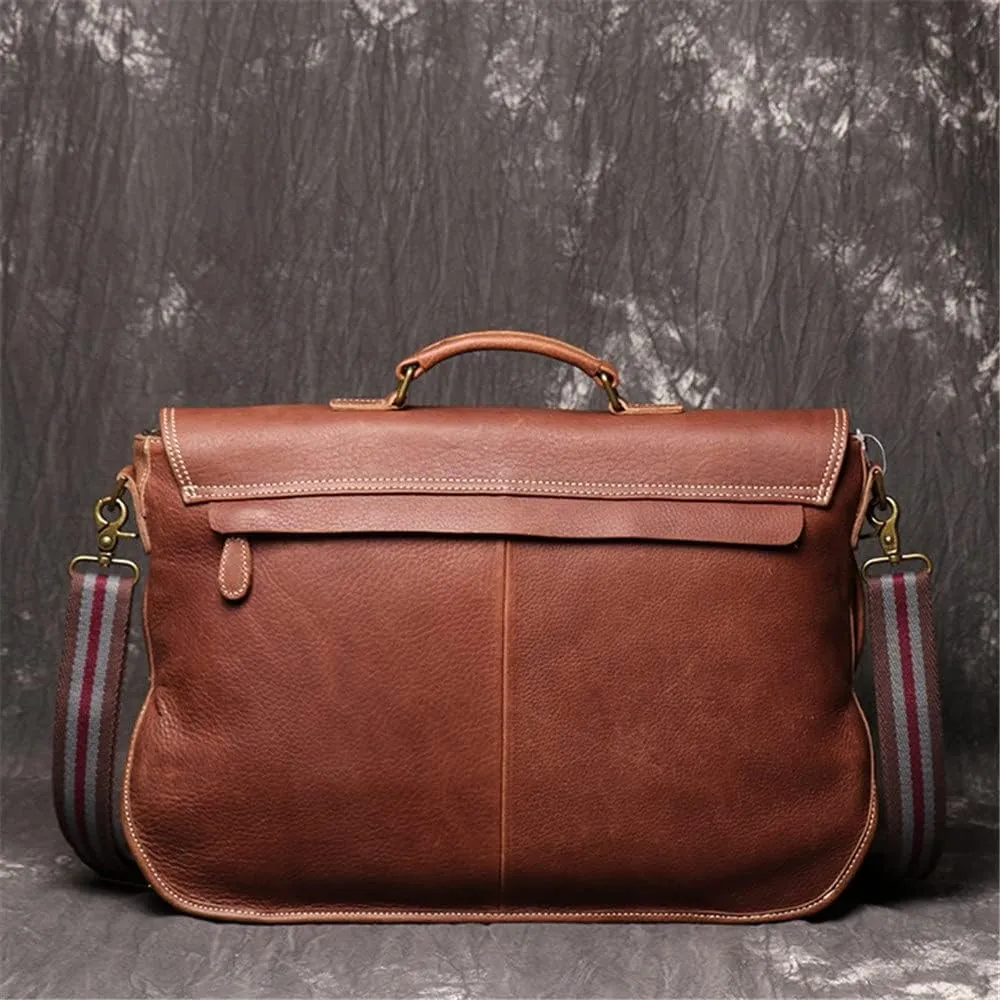 CSCDD Retro Men's Handbag Large Capacity Briefcase Messenger Bag 15.6 Inch Computer Bag Horizontal