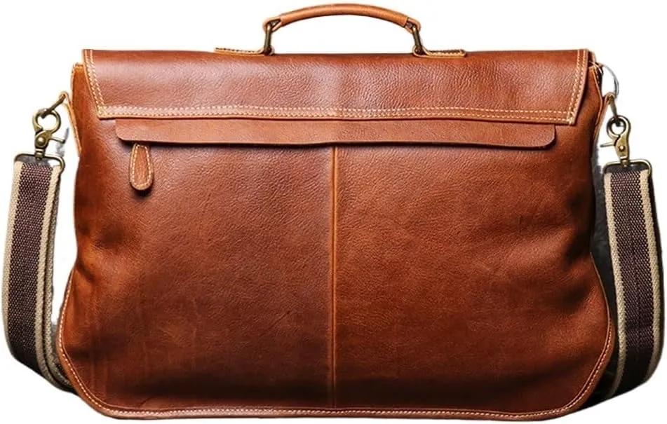 CSCDD Retro Men's Handbag Large Capacity Briefcase Messenger Bag 15.6 Inch Computer Bag Horizontal