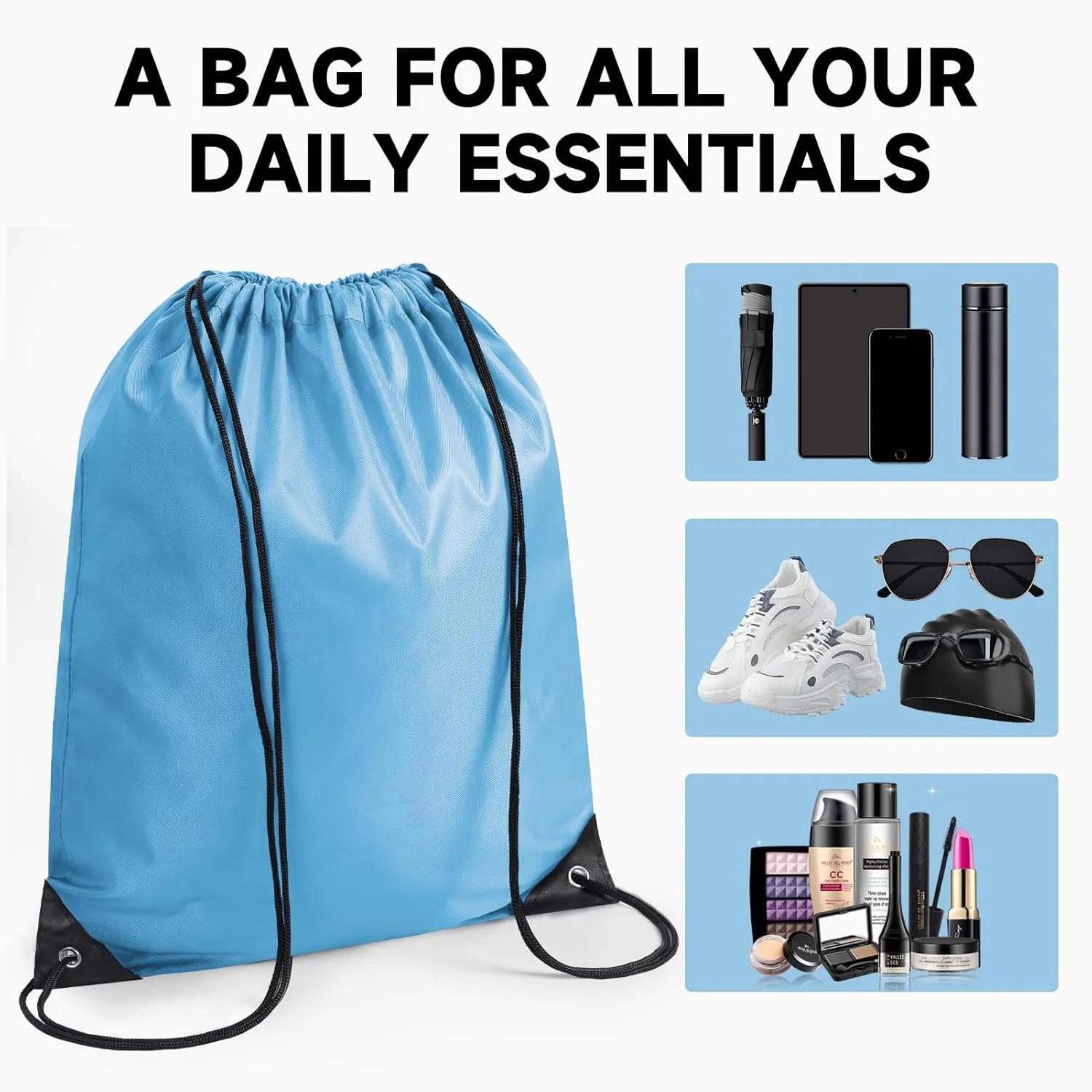 Custom Drawstring Bags With Logo, 100 Pack Personalized Text Drawstring Backpack Bulk Great for Travelling, Gym and for Everyday Use (Deep Blue)