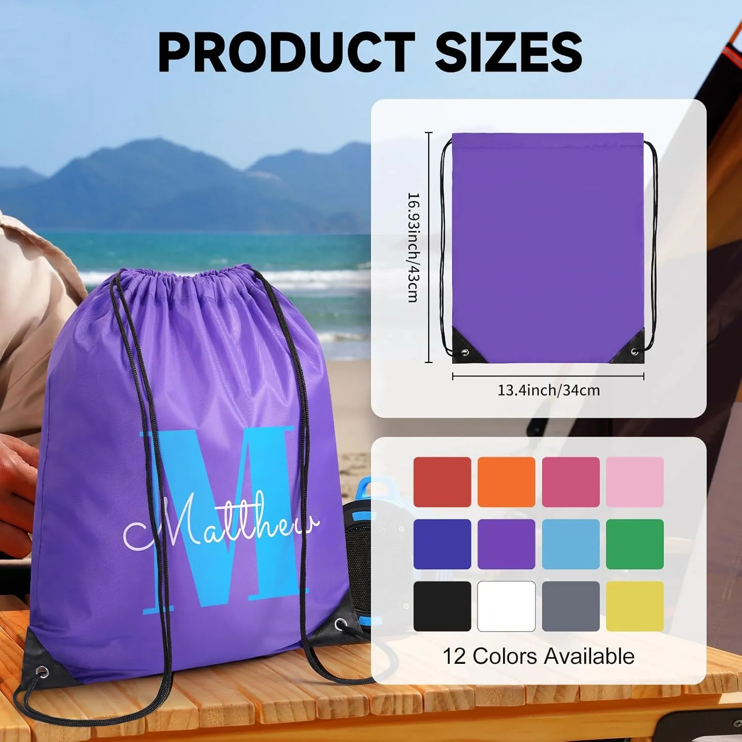 Custom Drawstring Bags With Logo, 100 Pack Personalized Text Drawstring Backpack Bulk Great for Travelling, Gym and for Everyday Use (Deep Blue)
