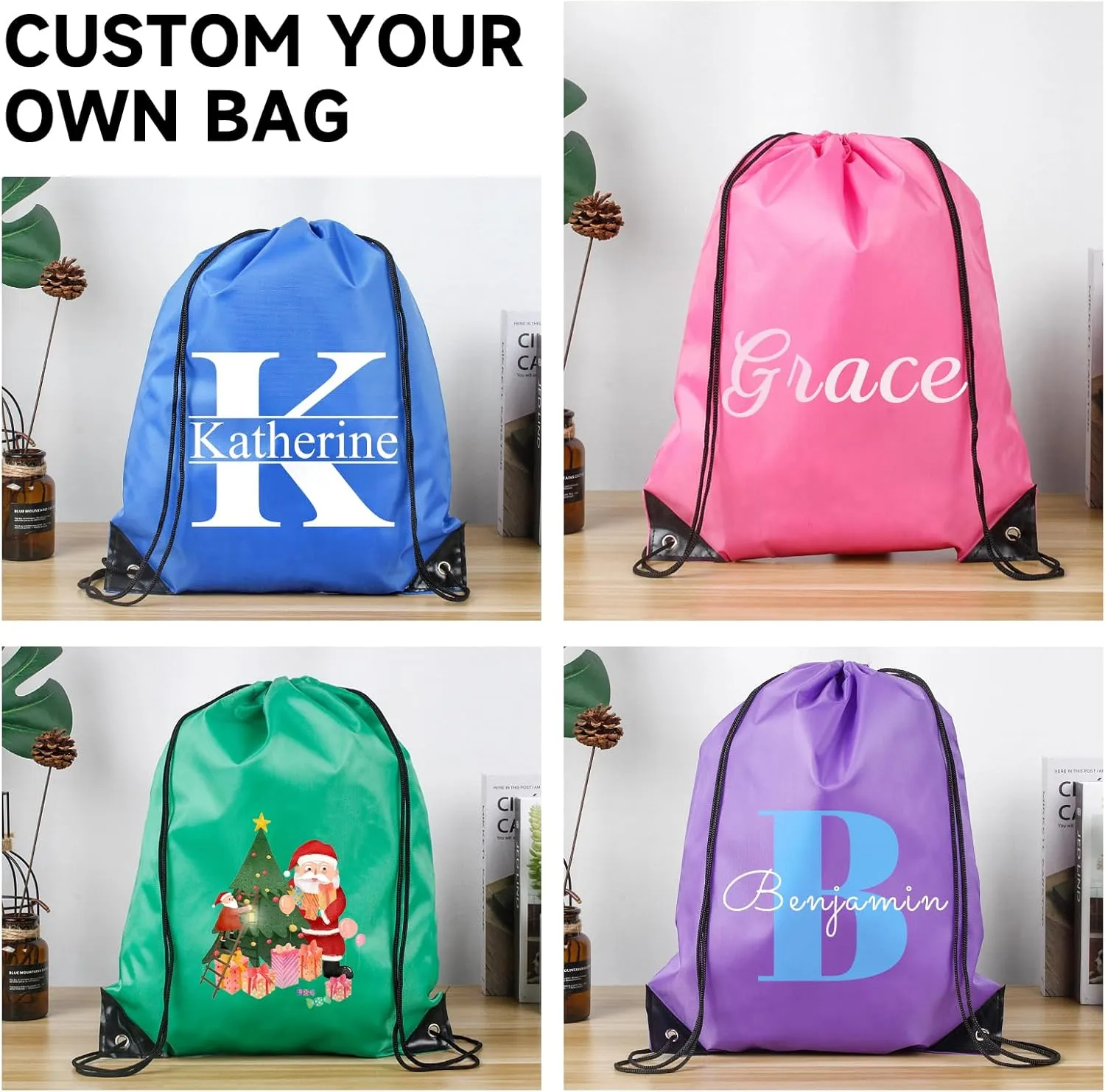 Custom Drawstring Bags With Logo, 100 Pack Personalized Text Drawstring Backpack Bulk Great for Travelling, Gym and for Everyday Use (Deep Blue)
