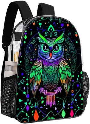Cute Abstract Owl Psychedelic Art Rucksacks Lightweight Multipurpose Transparent Shoulder Bag Big Capacity Traveling & Camping Backpack With Side Pockets