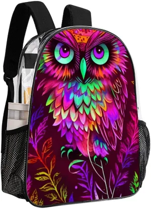Cute Abstract Owl Psychedelic Art Rucksacks Lightweight Multipurpose Transparent Shoulder Bag Big Capacity Traveling & Camping Backpack With Side Pockets