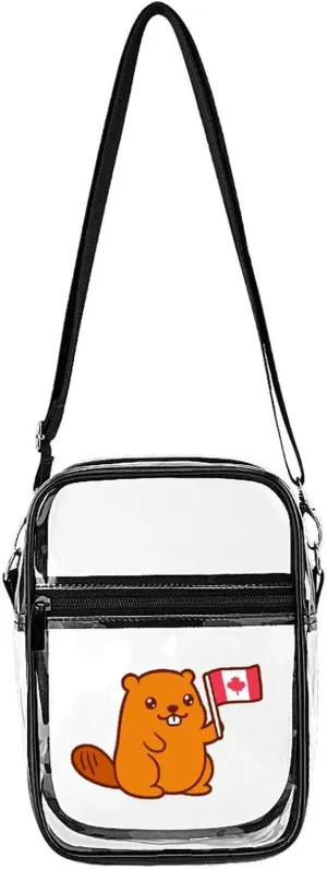 Cute Beaver Canada Flag Clear Purse Stadium Crossbody Bags with Adjustable and Removable Strap Shoulder Handbags
