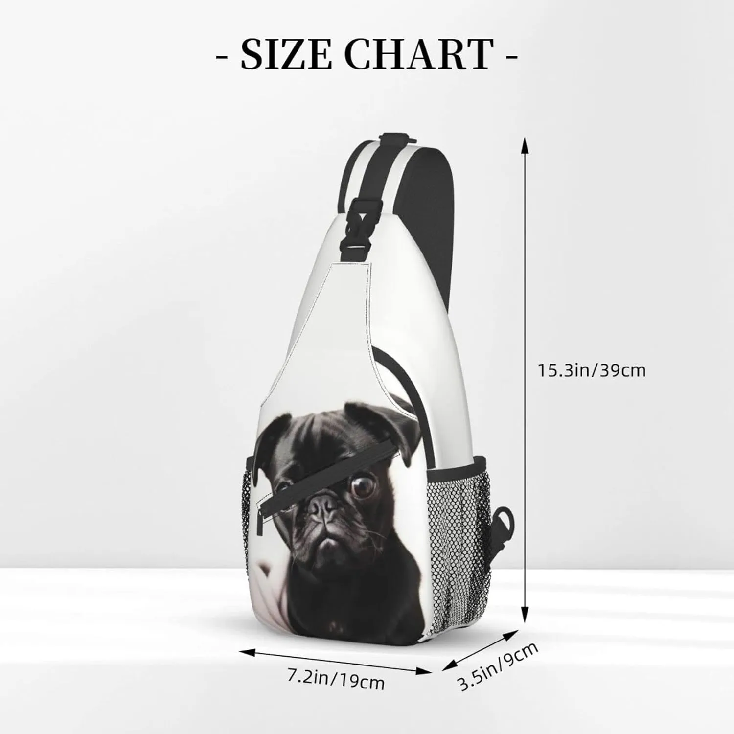 Cute Black Pug Outdoor Cross-body Shoulder Bag, Unisex Backpack For Women Men Young Hiking Travel