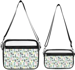 Cute Cacti in Pots Transparent Cross Bag Two-piece Set, Fashionable Transparent Bag