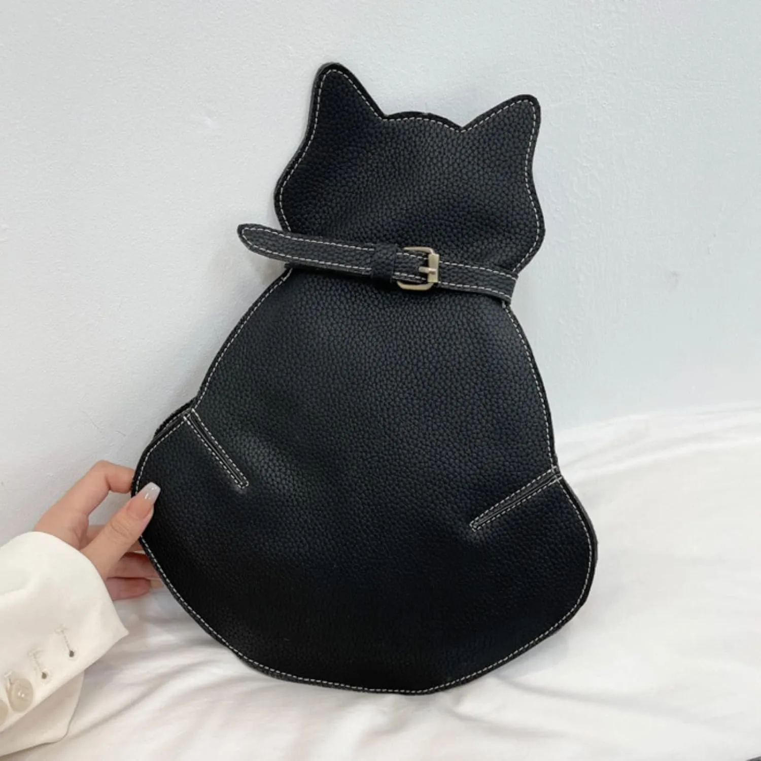 Cute Cat Bags New Personality One Shoulder Messenger Bags Fashion Chest Bag Geographic Messenger Bag (Black, One Size)