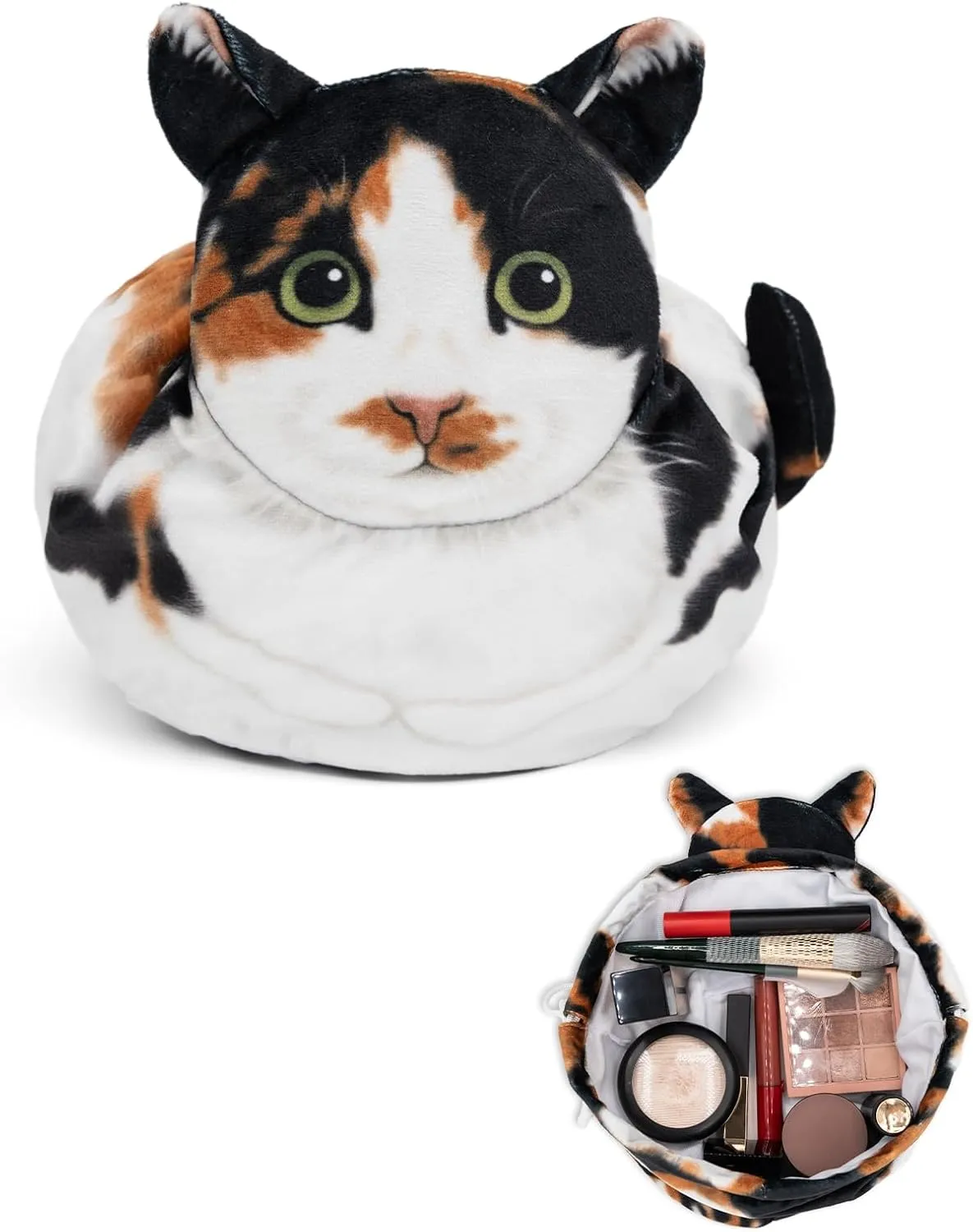 Cute Cat Change Purse, Kitty Coin Wallet, Makeup Bag Organizer (Calico Cat)