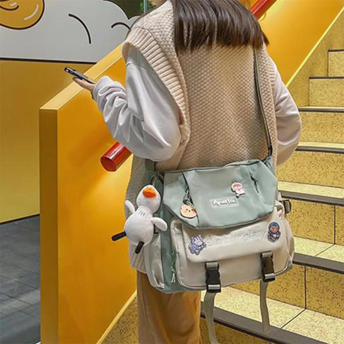 Cute Messenger Bag Y2K Aesthetic Crossbody Bags Kawaii Messenger Bags Shoulder Tote Purse for Womens