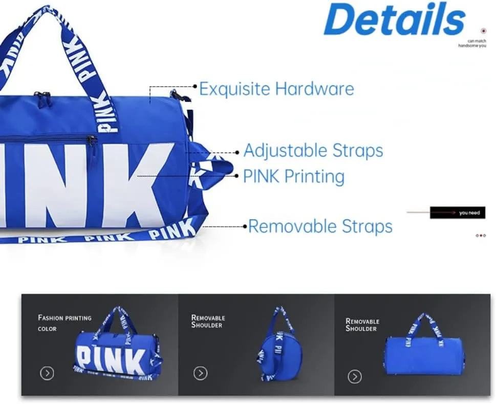 Cute Pink Printing Gym Bag for Women Sports Tote Travel Bags Carry On for Weekender Travel Tennis Baseball Yoga School