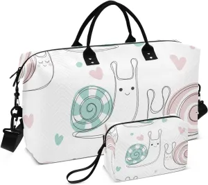 Cute Snail Pattern Travel Duffle Bag, Large Weekender Overnight Bags for Women Men Waterproof Carry on Shoulder Tote Bags for Hospital Maternity Mommy Gym with Toiletry Bag