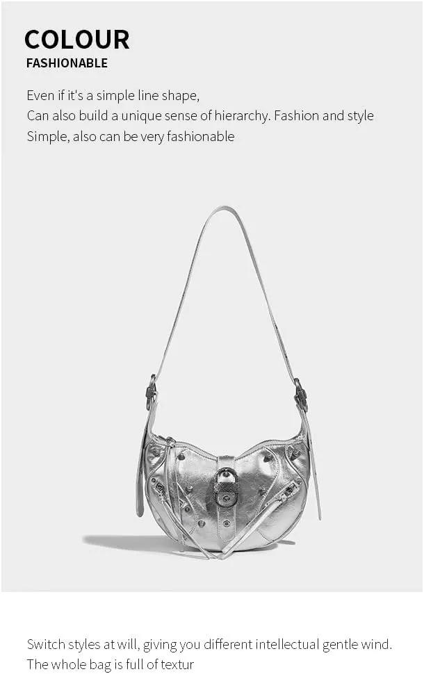 Cute Top Handle Bags for Women, Fashion Crossbody Shoulder Handbags Aesthetic Top Handle Bag Grunge Daily Sling Purse (silver)