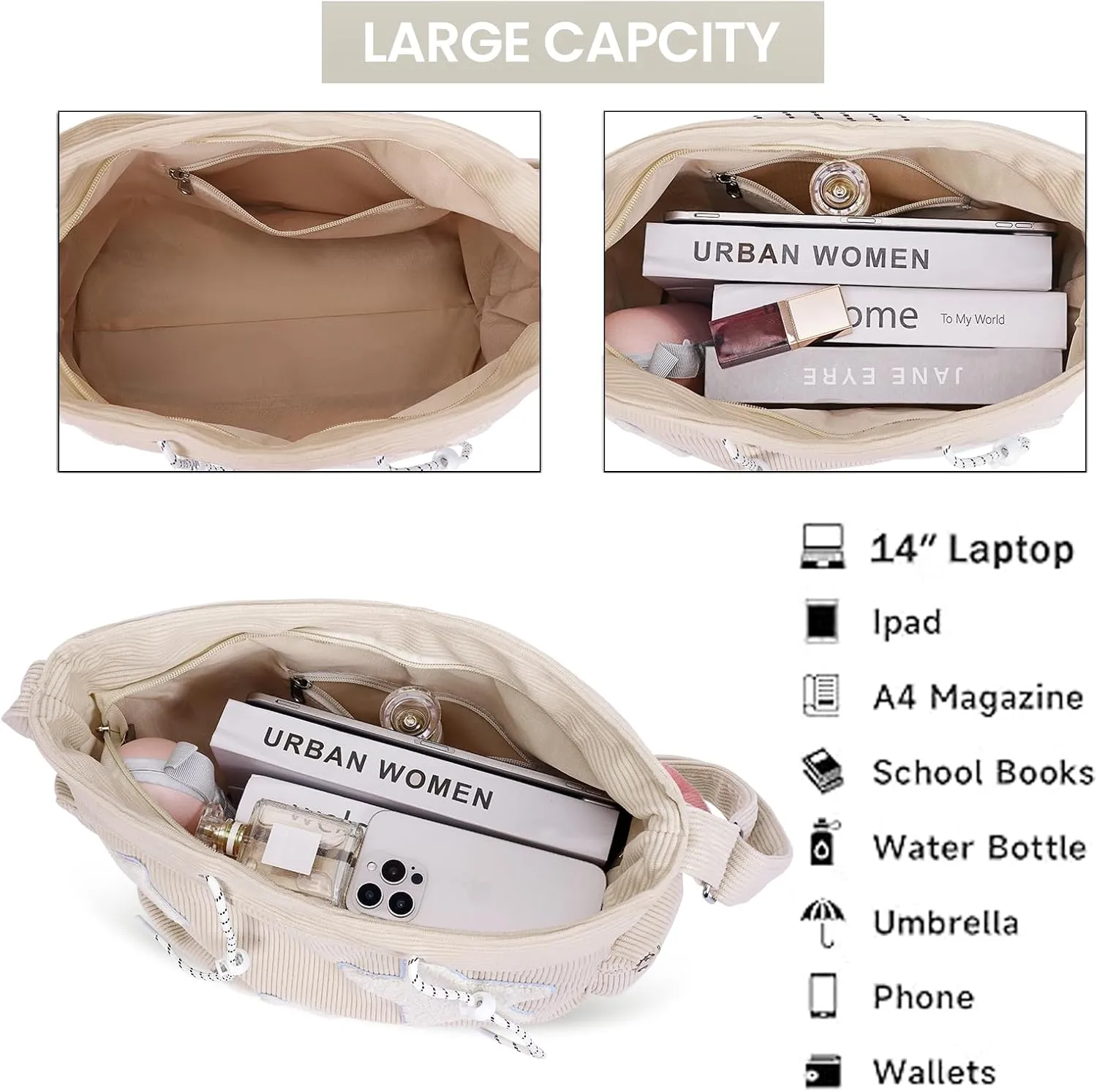 Cute Tote Bag for Women, Aesthetic Canvas Crossbody Bag Y2k Star Hobo Shoulder Purse Kawaii Zipper Messenger Bag