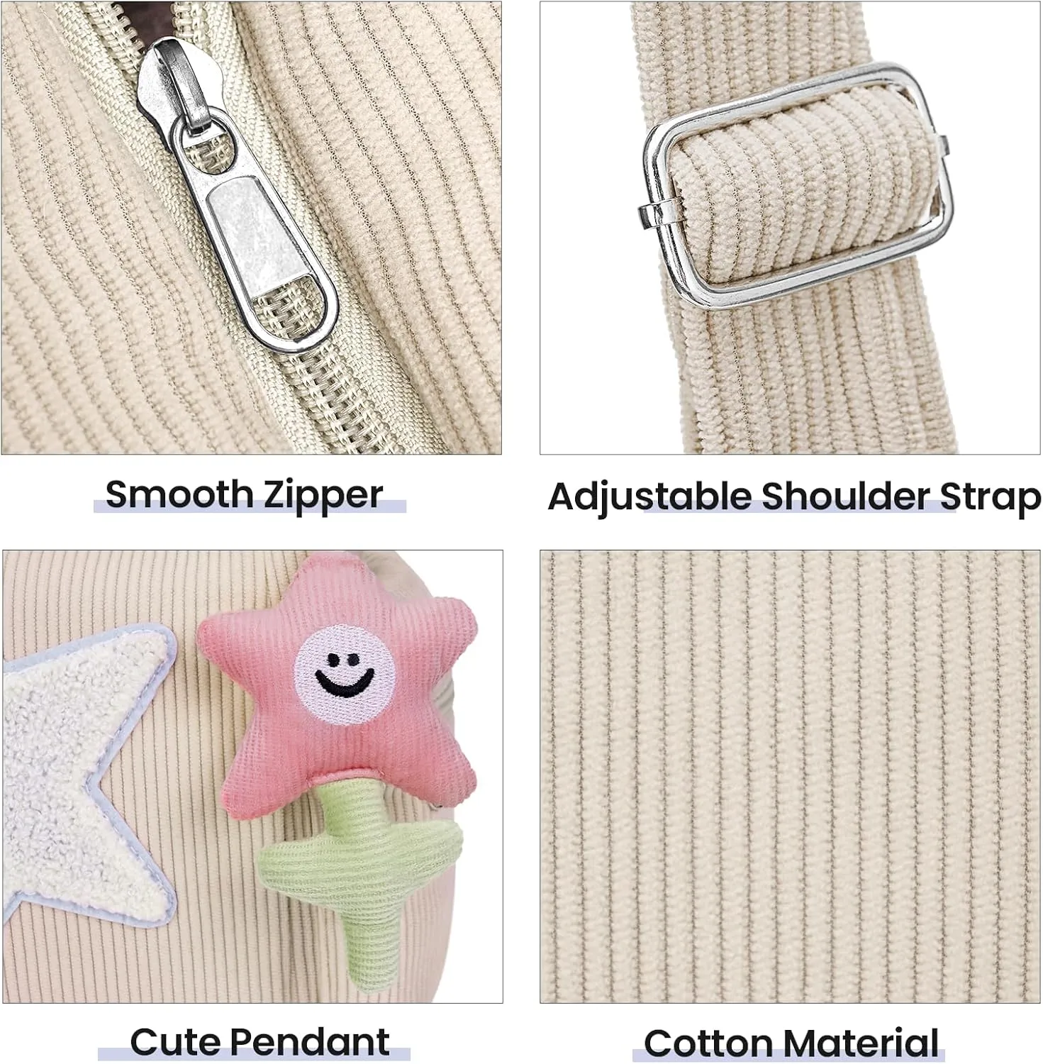 Cute Tote Bag for Women, Aesthetic Canvas Crossbody Bag Y2k Star Hobo Shoulder Purse Kawaii Zipper Messenger Bag
