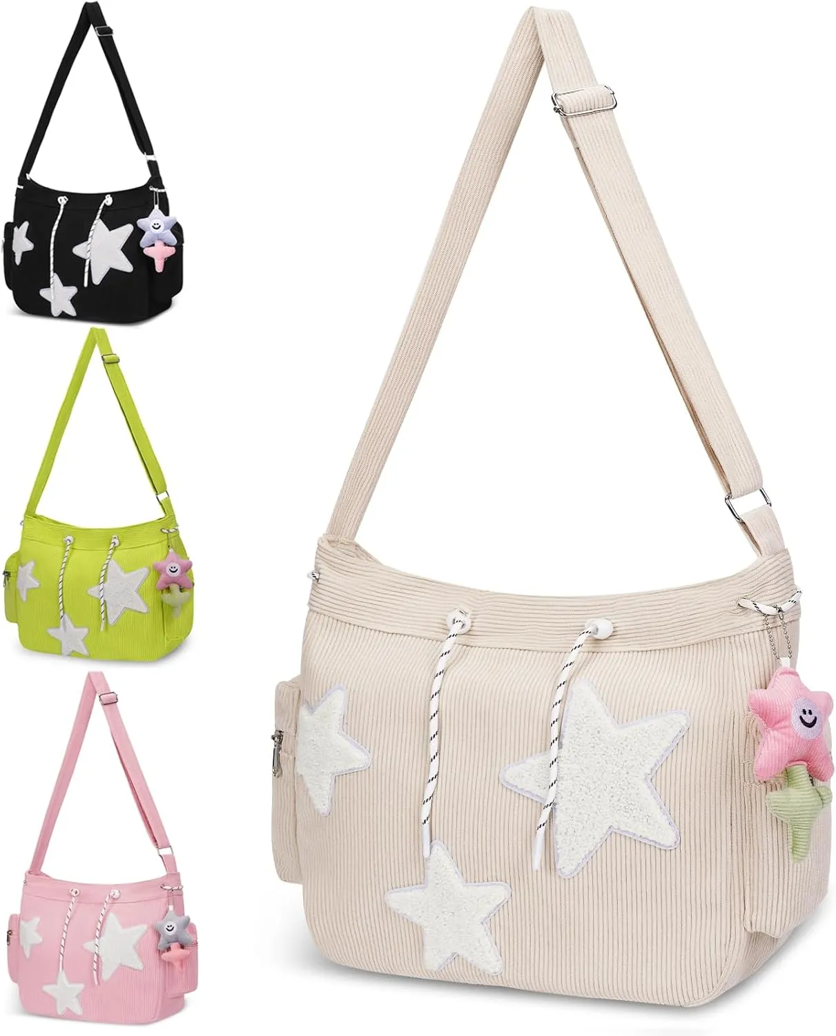 Cute Tote Bag for Women, Aesthetic Canvas Crossbody Bag Y2k Star Hobo Shoulder Purse Kawaii Zipper Messenger Bag