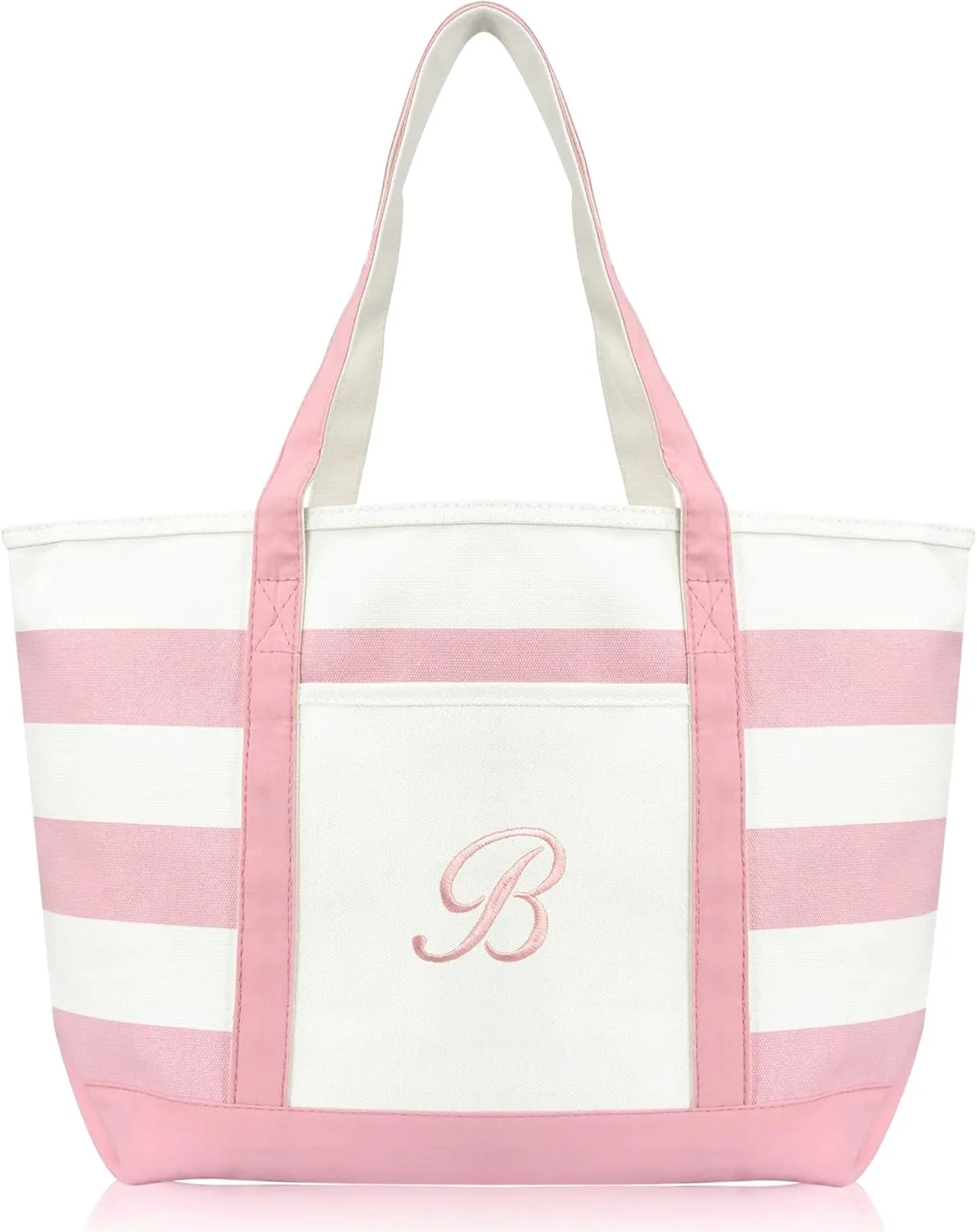 DALIX Striped Beach Bag Tote Bags Satchel Personalized Pink Ballent Letter A - Z