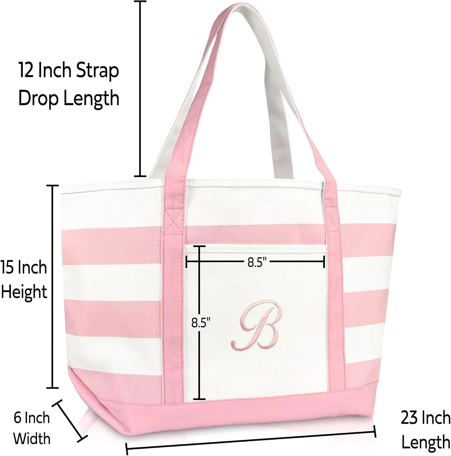 DALIX Striped Beach Bag Tote Bags Satchel Personalized Pink Ballent Letter A - Z