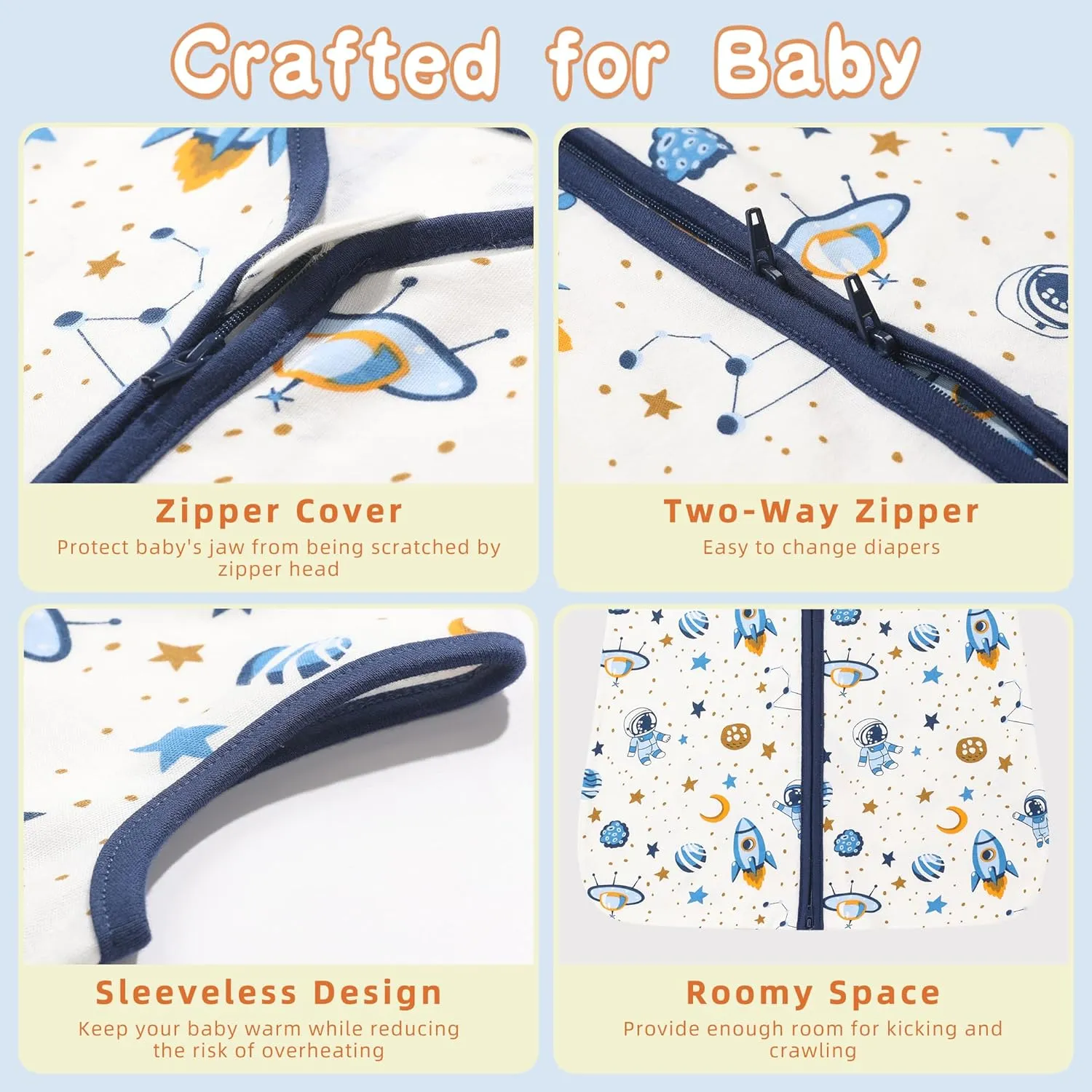 DaysU Cotton Baby Sleep Sack, Baby Sleeping Bag with Two-Way Zipper, 0.5 TOG Wearable Blanket for Newborn Baby Boys and Girls