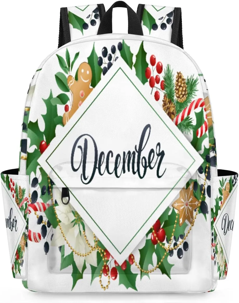 December Travel Backpack Flowers Leaves Waterproof Laptop Bag for Men Women with Adjustable Padded Shoulder Straps for Business Camping Outdoor Sport