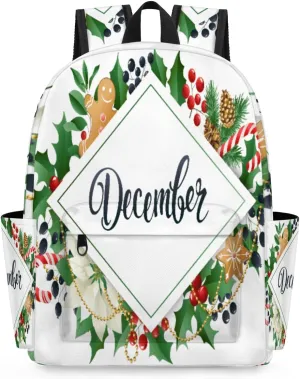 December Travel Backpack Flowers Leaves Waterproof Laptop Bag for Men Women with Adjustable Padded Shoulder Straps for Business Camping Outdoor Sport