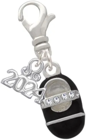 Delight Jewelry Silvertone Baby Shoe with Crystal Strap - Clip on Charm with Year 2024