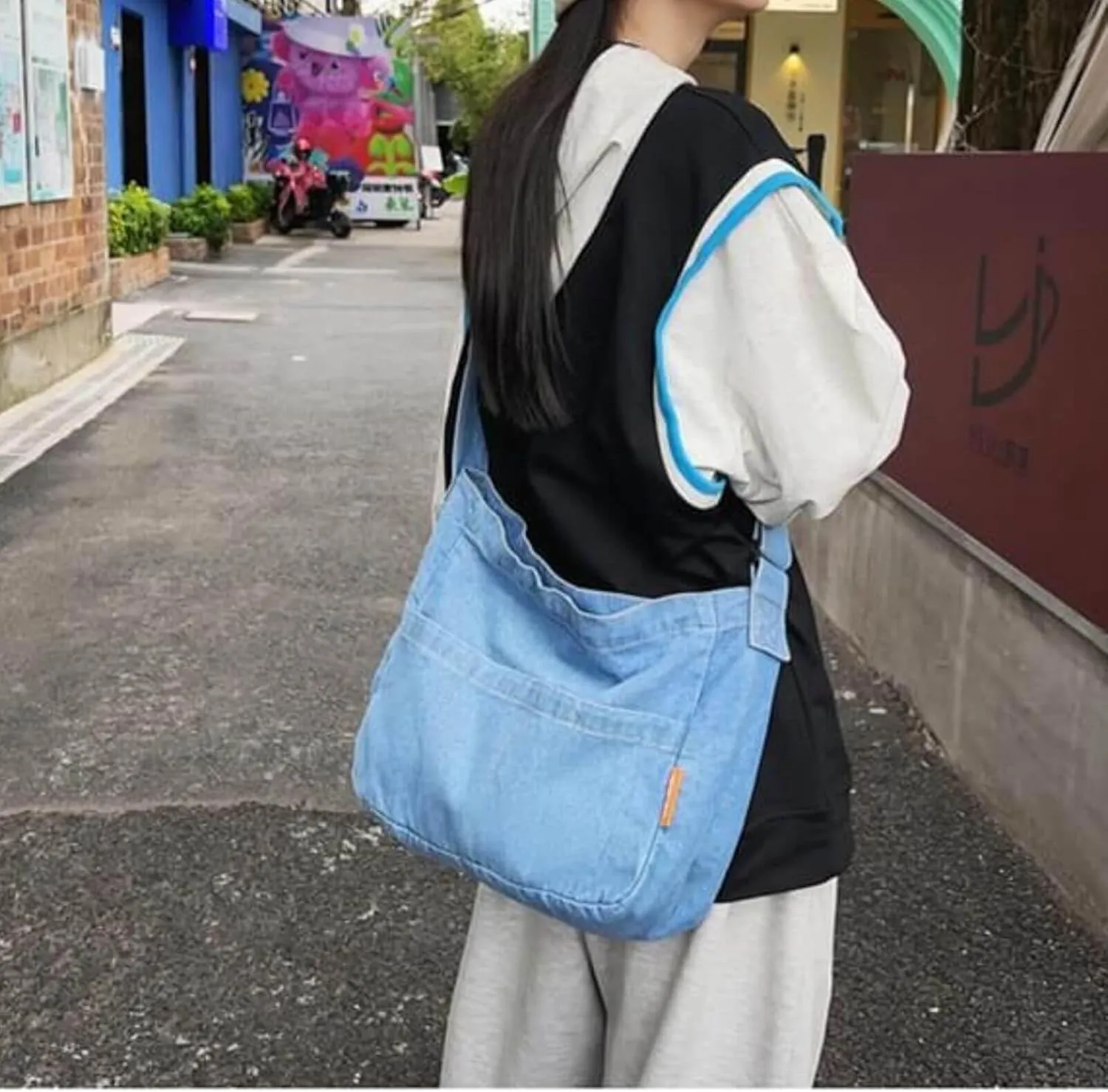 Denim Messenger Shoulder Bag, Blue Jean Hobo Tote Bag,Retro Denim Large Crossbody Bag Purse For Women Men 2024