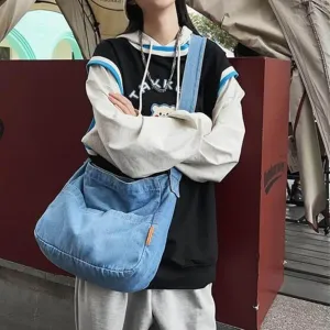 Denim Messenger Shoulder Bag, Blue Jean Hobo Tote Bag,Retro Denim Large Crossbody Bag Purse For Women Men 2024