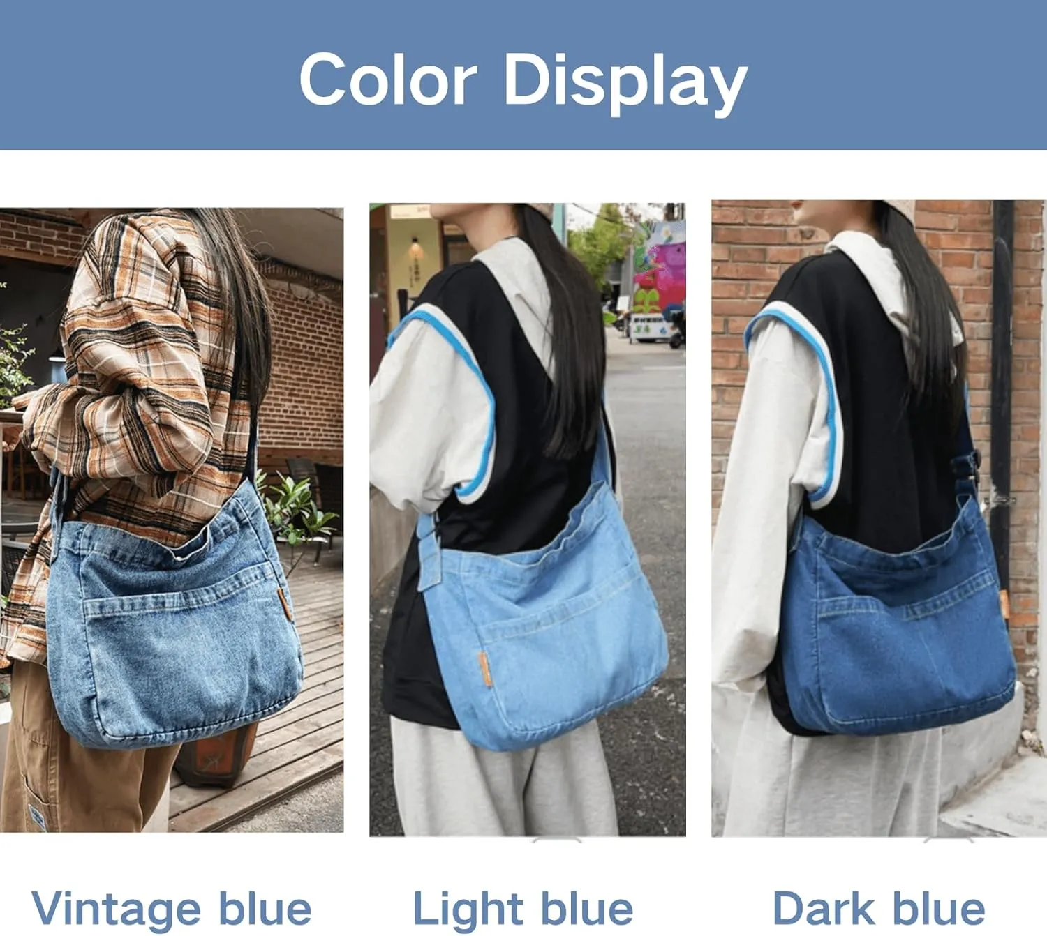 Denim Messenger Shoulder Bag, Blue Jean Hobo Tote Bag,Retro Denim Large Crossbody Bag Purse For Women Men 2024