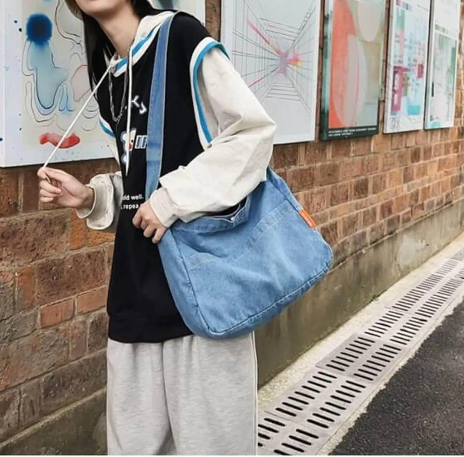 Denim Messenger Shoulder Bag, Blue Jean Hobo Tote Bag,Retro Denim Large Crossbody Bag Purse For Women Men 2024